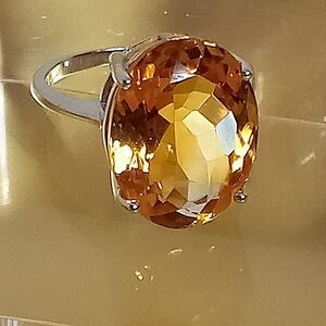 925 Sterling Silver Ring Sz 6 with Natural Citrine 16x12mm Gemstone